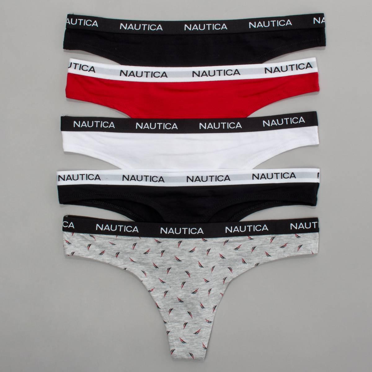 Womens Nautica(R) 5pk. Cotton Thong Panties with Logo - NT9914-5PKG