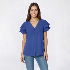 Womens Adrianna Papell Pleated Flutter Sleeve V Neck Blouse