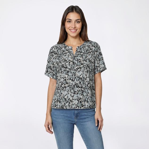 Womens Napa Valley Short Sleeve Abstract Floral Henley Blouse