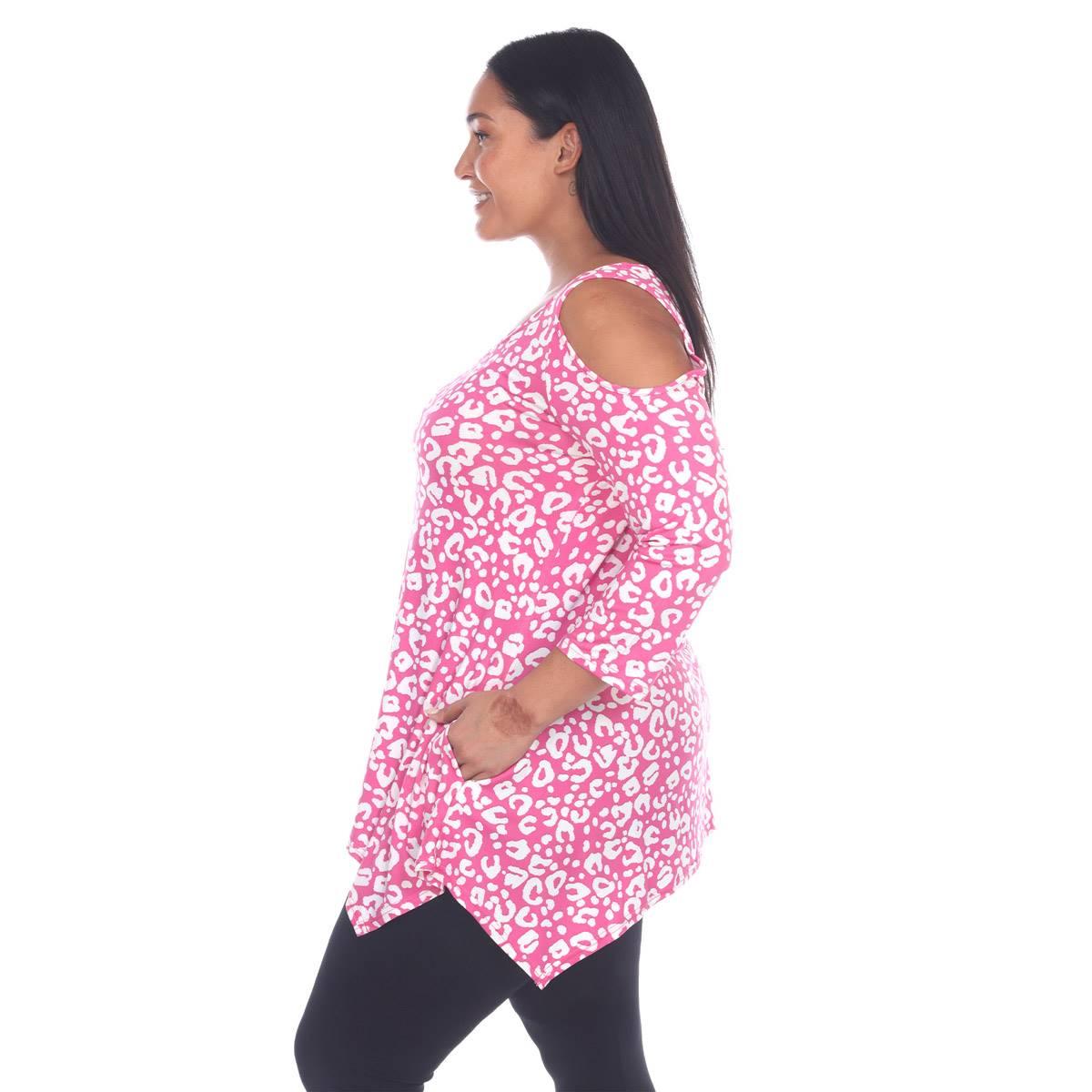 Plus Size White Mark Leopard Cold Shoulder Tunic