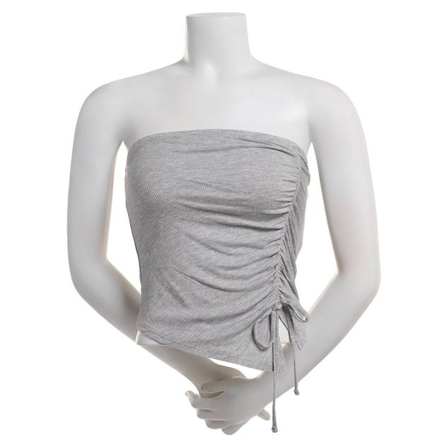 Juniors Madden Girl Rib Side Ruched Asymmetrical Hem Tube Top