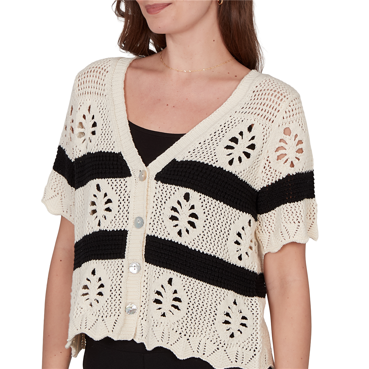 Womens Skye’s the Limit Terra Tropic Pointelle Stich Cardigan