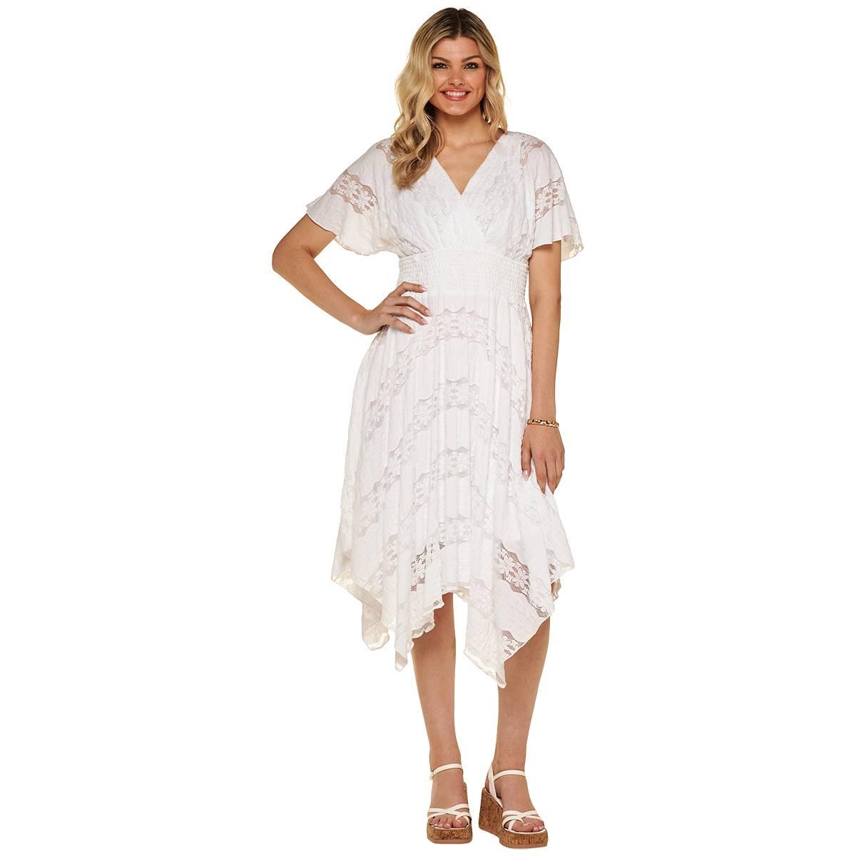 Womens Rabbit Rabbit Rabbit Hanky Hem Gauze Lace Midi Dress