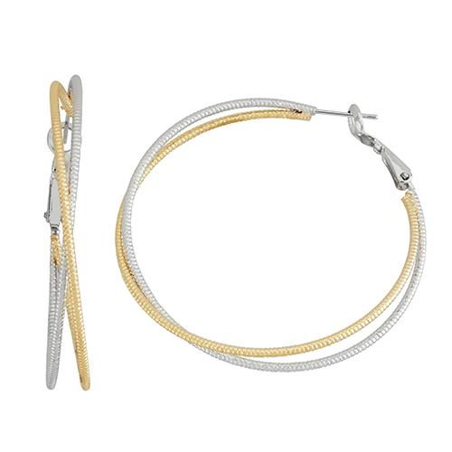 Fine Faux Two-Tone 1.5mm x 50mm Hoop Earrings