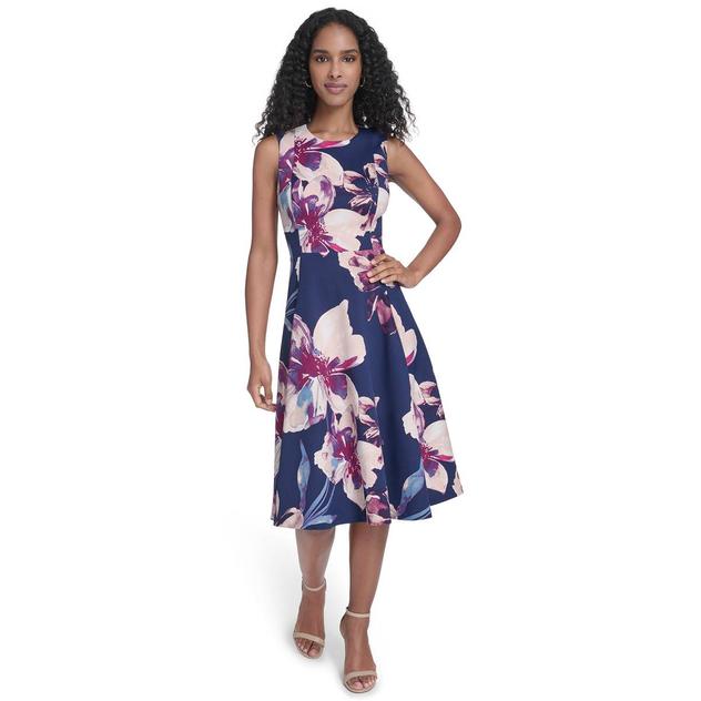 Womens Calvin Klein Sleeveless Large Floral Fit & Flare Dress