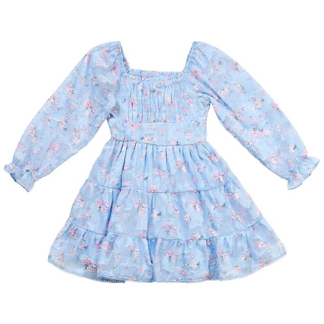 Girls (7-16) Rare Editions Floral Burnout Balloon Sleeve Dress