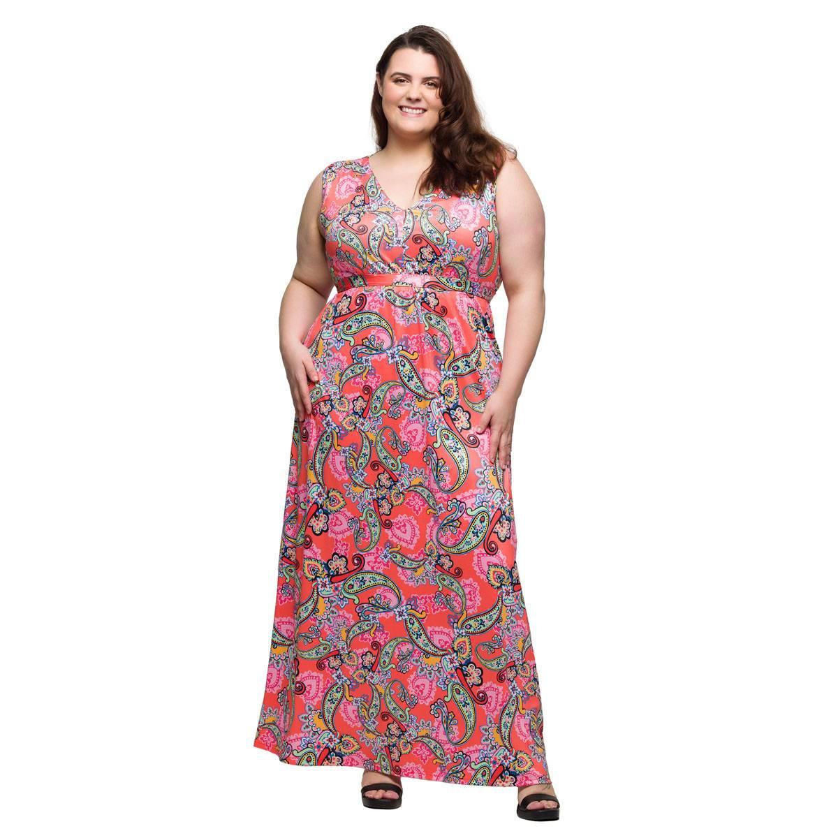 Plus Size 24/7 Comfort Apparel Pink Paisley Sleeveless Maxi Dress