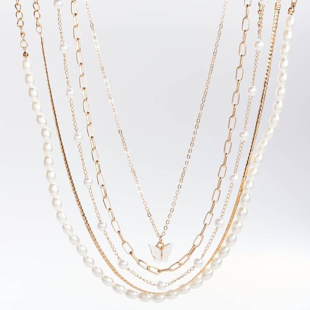 Ashley Gold-Tone & Pearl Butterfly Layered Necklace