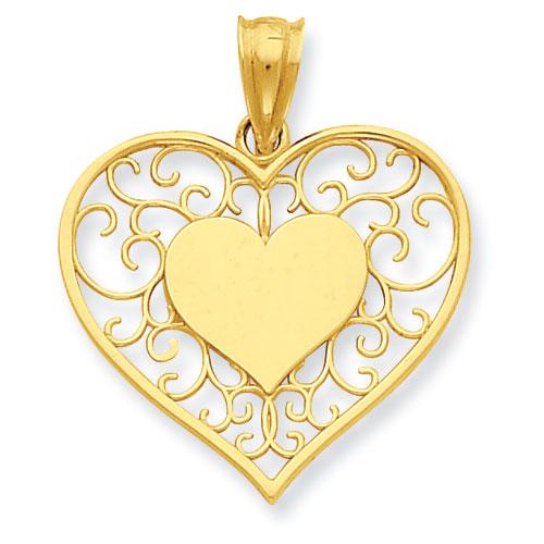 Gold Classics(tm) 14kt. Heart in Heart Filigree Pendant