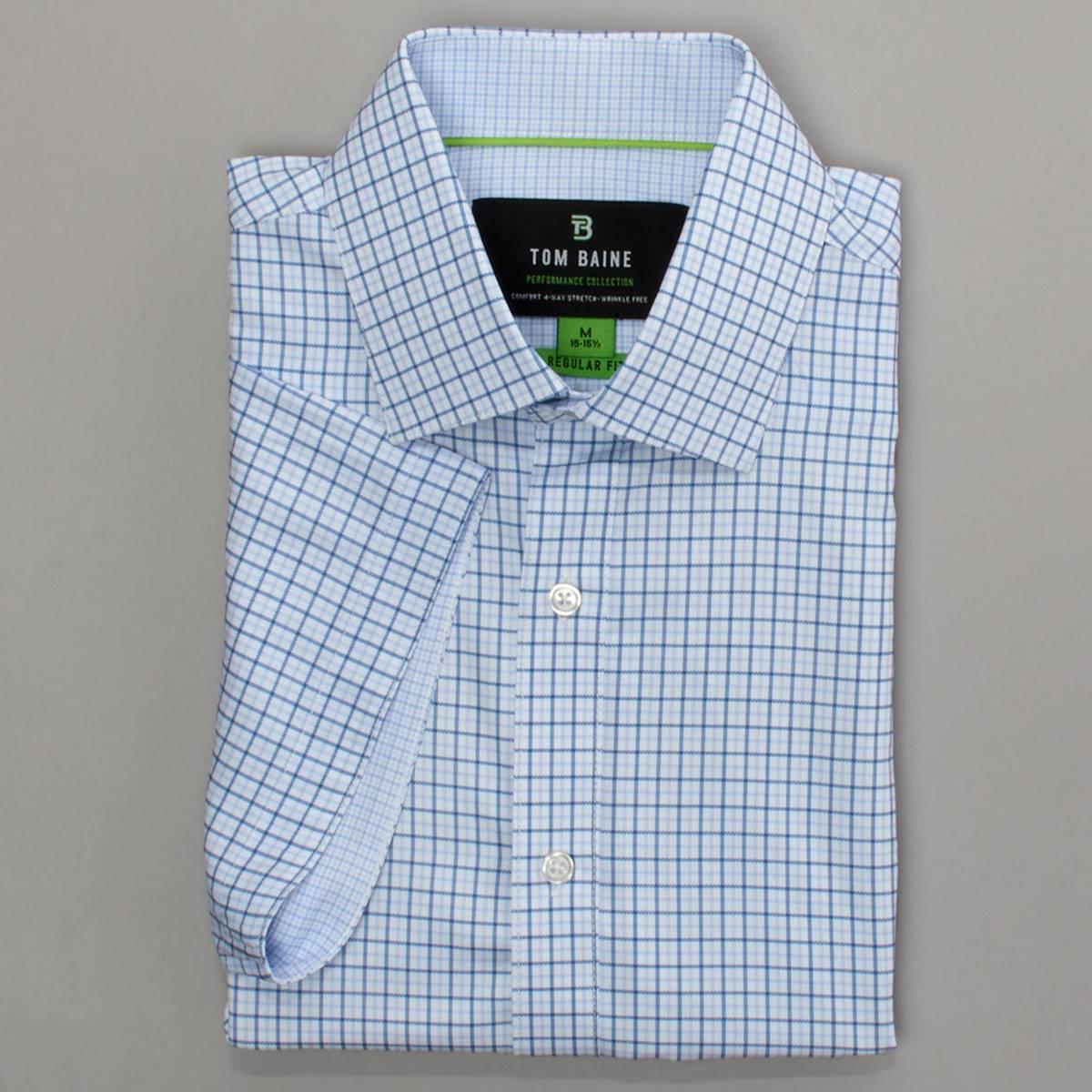 Mens Tom Baine Regular Fit Short Sleeve Dress Shirt - Blue Plaid