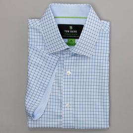 Mens Tom Baine Regular Fit Short Sleeve Dress Shirt - Blue Plaid