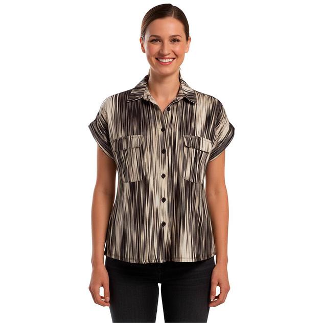 Womens Cocomo Short Sleeve Stripe Button Front Blouse
