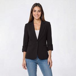 Womens Anne Klein Roll Sleeve One Button Notch Collar Blazer