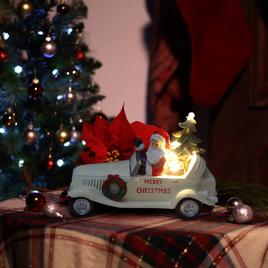 Alpine LED Santa in Vintage White Car Statue