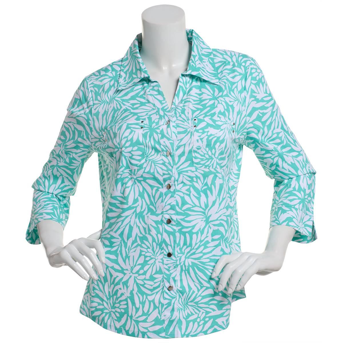 Womens Emily Daniels 3/4 Sleeve Knit To Fit Button Down