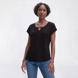 Womens Love Scarlet Short Sleeve O-Ring Keyhole Neck Blouse