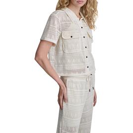 Womens DKNY Short Sleeve Pearl Knit Button Front Sweater