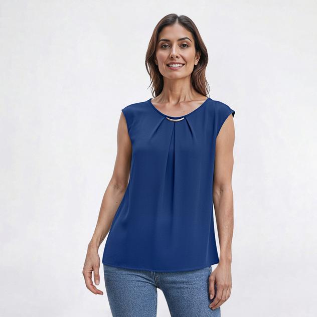 Womens Kasper Cap Sleeve Pleat Front with Hardware Blouse