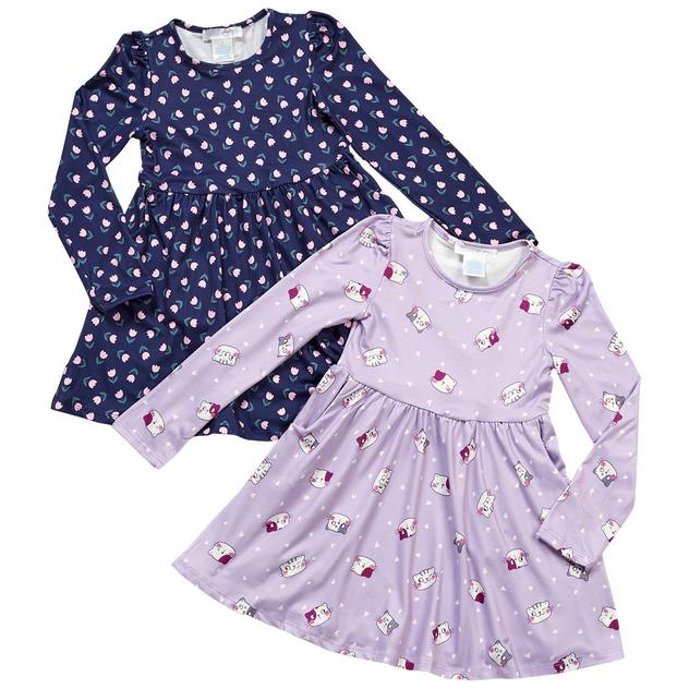 Girls (4-6x) Emma & Elsa 2pk. Long Sleeve Cat & Floral Dress