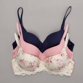 Womens Laura Ashley 3Pk Micro Push Up Bra w/ Crossover Lace