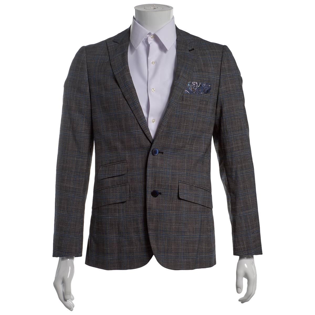 Mens Paisley & Gray Plaid Peak Jacket - Blue Black