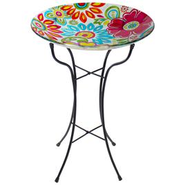 Northlight Seasonal 18in. Flowers Hand Painted Glass Bird Bath
