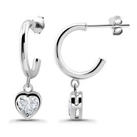 Designs by FMC Sterling Silver Bezel Heart CZ Drop Hoop Earrings