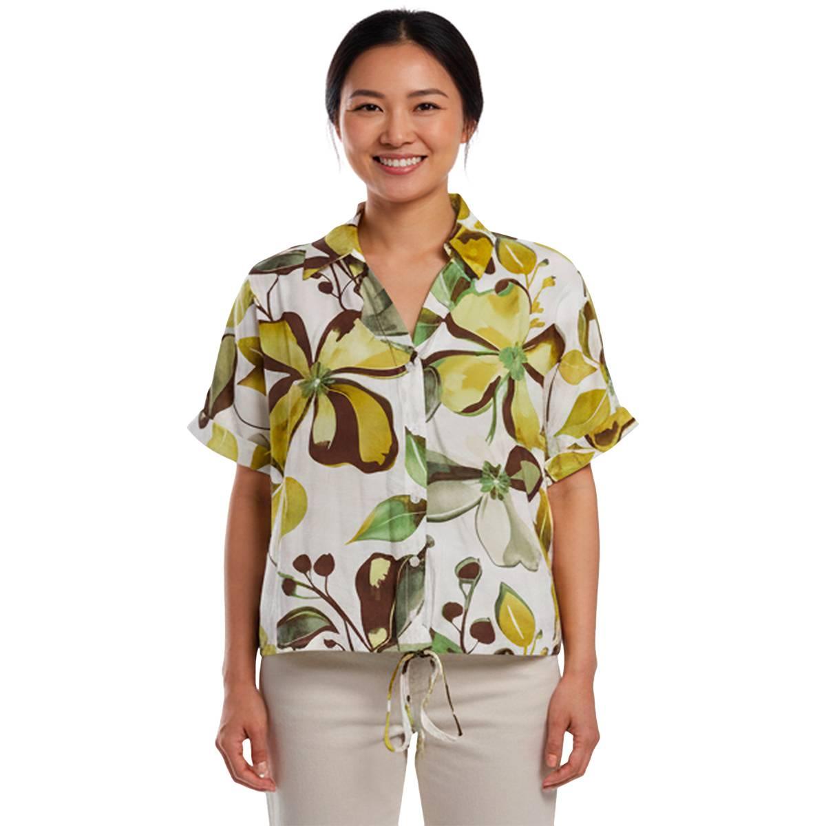 Womens Adrianna Papell Short Sleeve Watercolor Floral Blouse