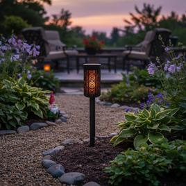 LED Solar Bollard Lawn Stake with Cutout Medallion Design