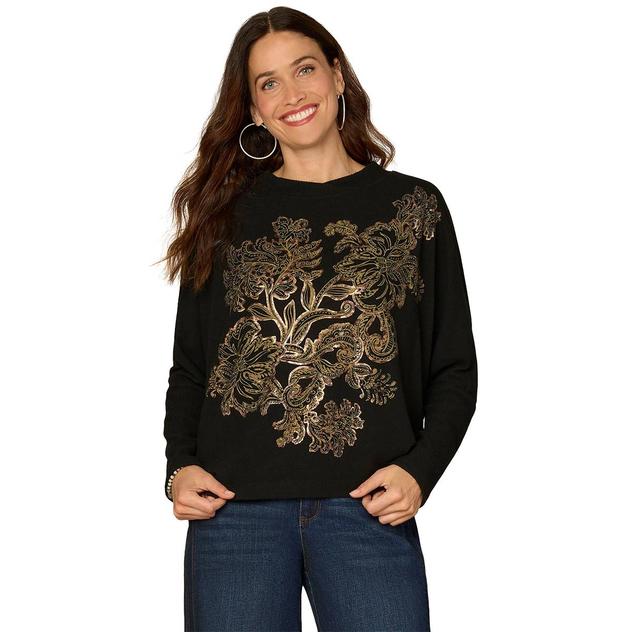Womens Democracy Long Sleeve Crew Neck Foil Floral Sweater