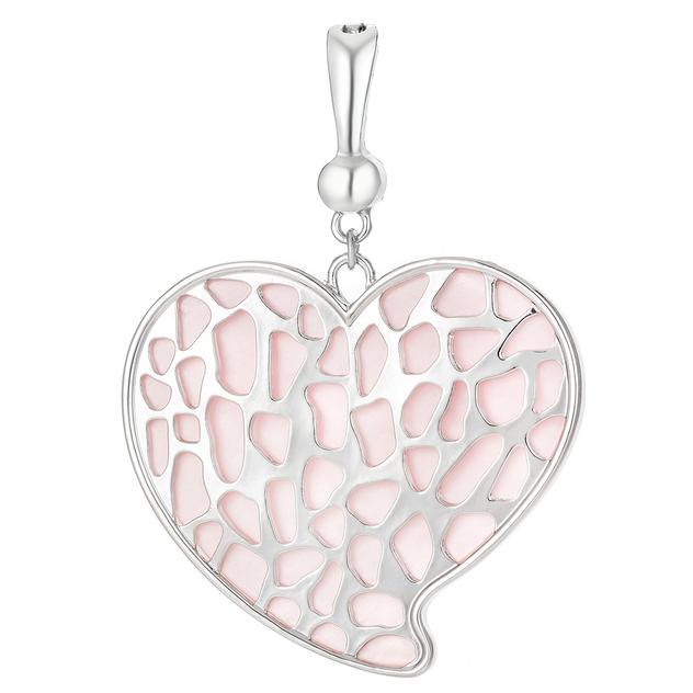 Wearable Art Silver-Tone Pink Sea Glass Heart Enhancer Pendant