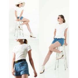 Womens MNK Short Sleeve Ruffle Hem Smocked Blouse