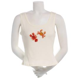 Juniors No Comment Corner Beaded Applique Rib Tank Top- Gardenia