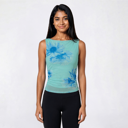 Juniors Derek Heart Floral Print Mesh Boat Neck Tank Top
