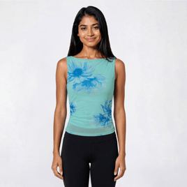 Juniors Derek Heart Floral Print Mesh Boat Neck Tank Top