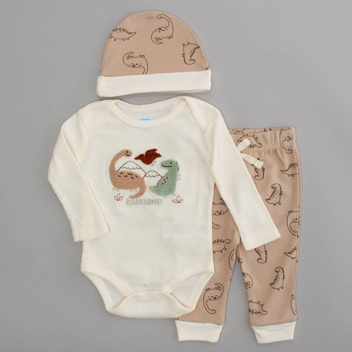 Baby Boy (NB-9M) bon bebe 3pc. Dino Bodysuit & Pants Set with Hat