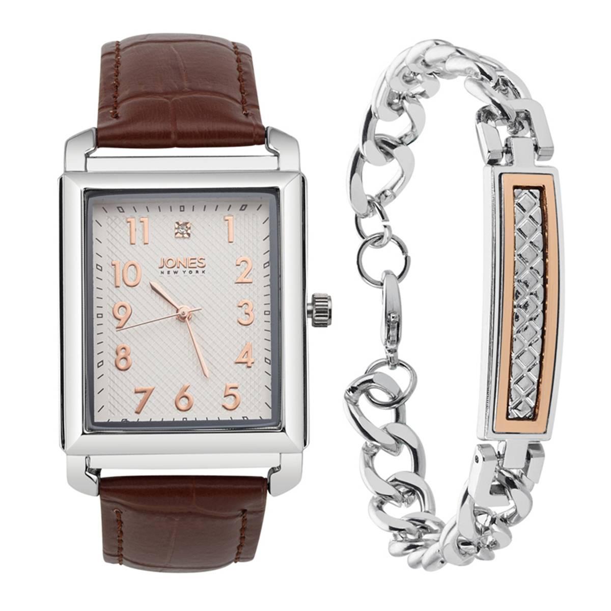Mens Jones New York Silver-Tone Watch/Bracelet Set - 9782S-42-B16
