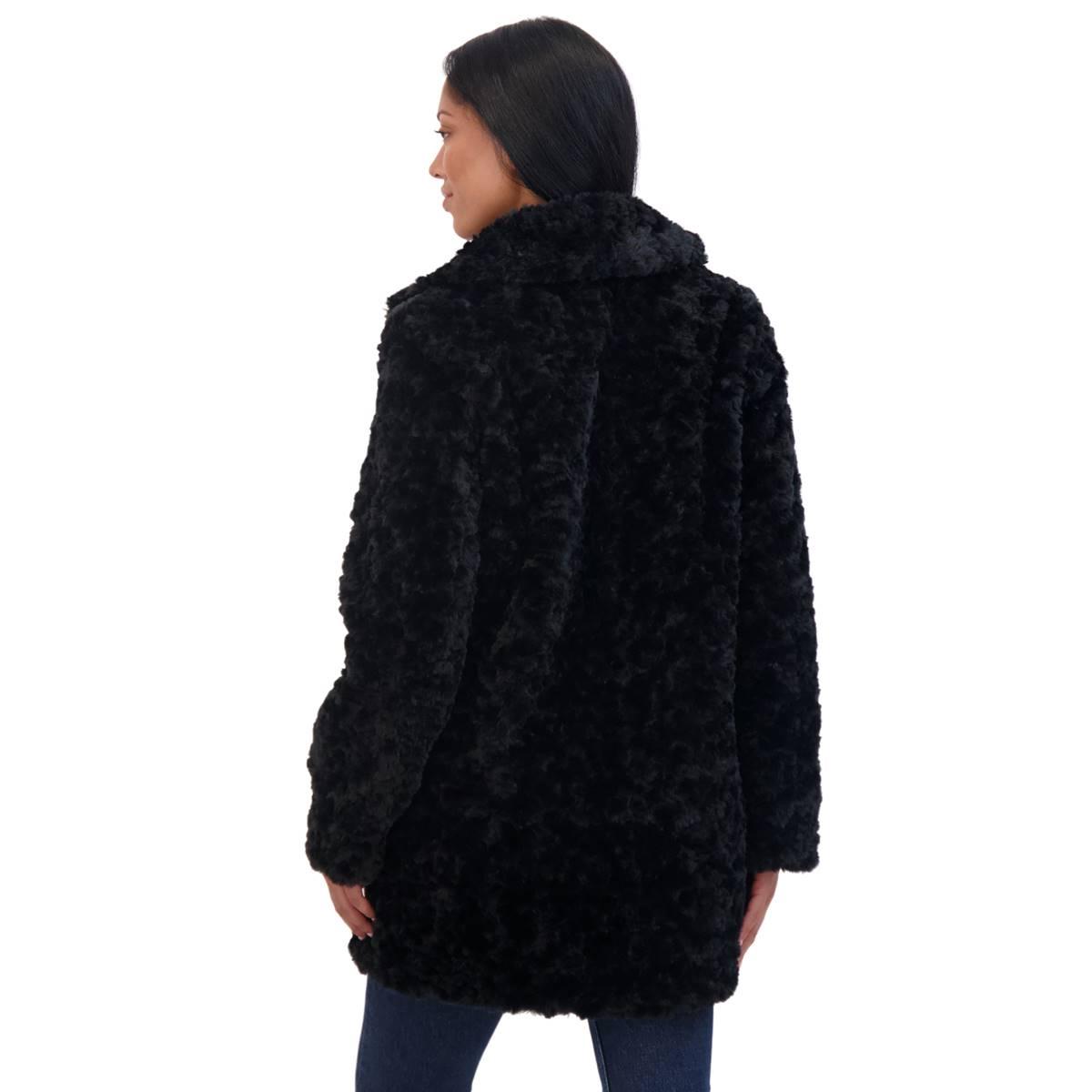 Womens Sebby Crushed Faux Fur Coat w/Notch Collar
