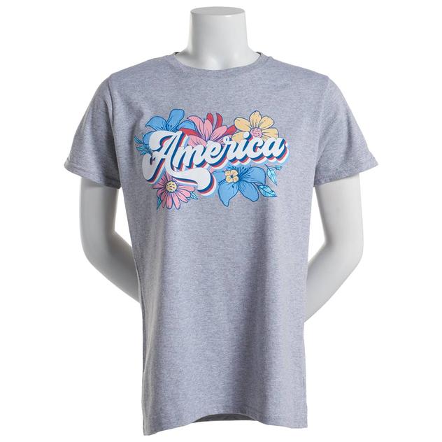 Womens Home of the Brave American Flowers USA Graphic Tee