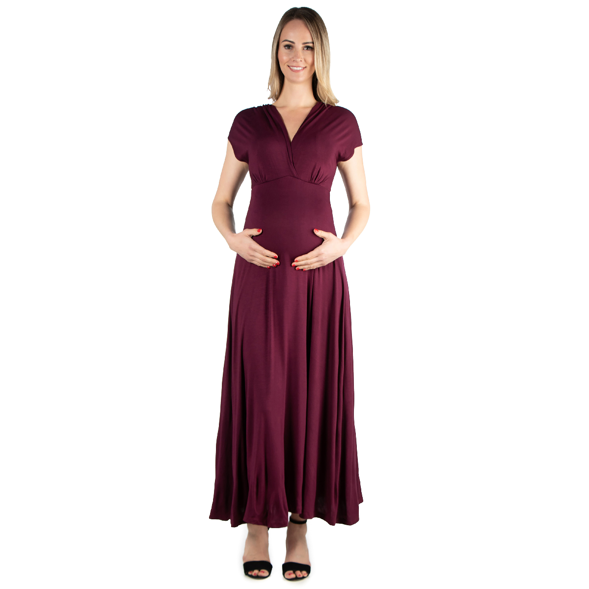 Womens 24/7 Comfort Apparel Cap Sleeve Maternity Maxi Dress