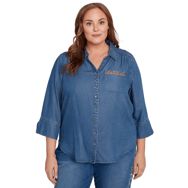 Plus Size Alfred Dunner El Paso Butterfly Button Front Blouse