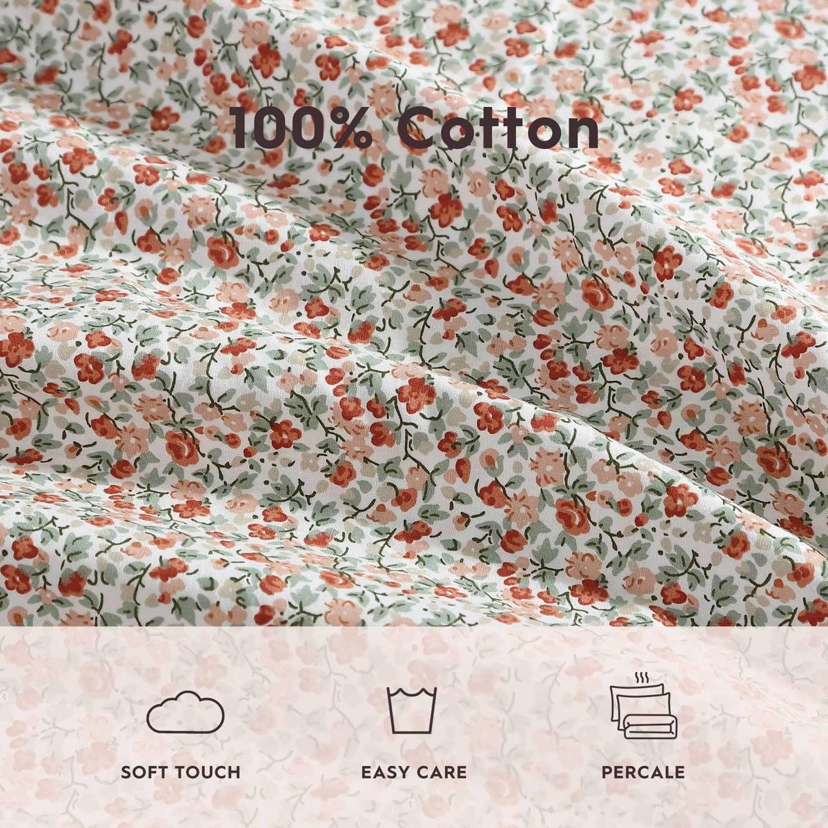 Laura Ashley Emogene 100% Cotton Orange Floral Sheet Set