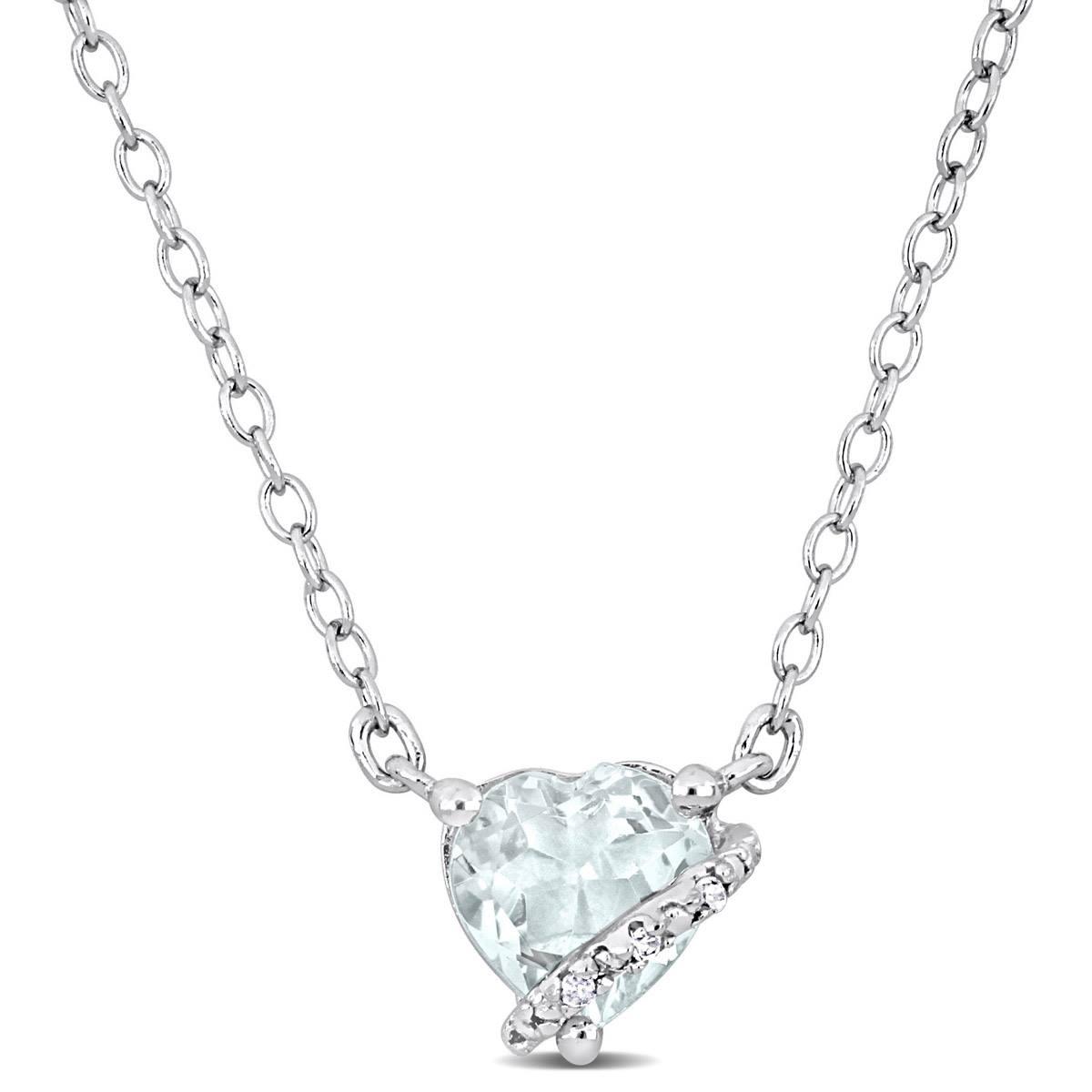 Sterling Silver Aquamarine & Diamond Accent Heart Pendant