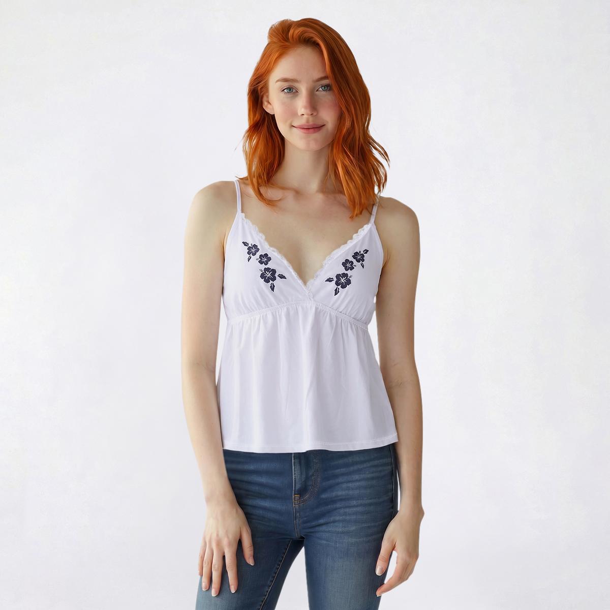 Juniors Madden Girl Puff Floral Lace Trim Babydoll Camisole