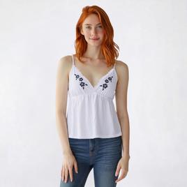 Juniors Madden Girl Puff Floral Lace Trim Babydoll Camisole
