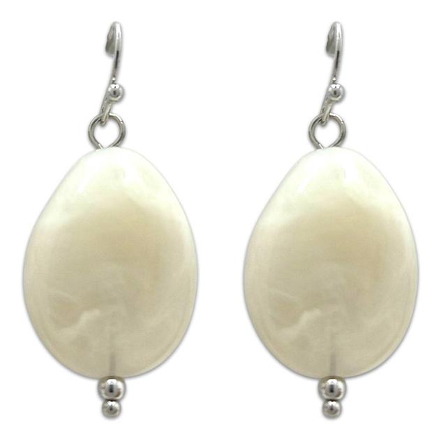 Ashley Cooper™ Rhodium Milky White Swirl Acrylic Drop Earrings