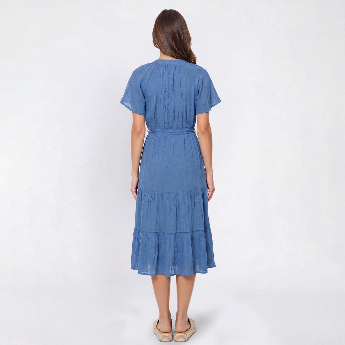 Womens Luxology Flutter Sleeve Gauze Tiered Midi Dress