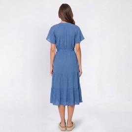 Womens Luxology Flutter Sleeve Gauze Tiered Midi Dress