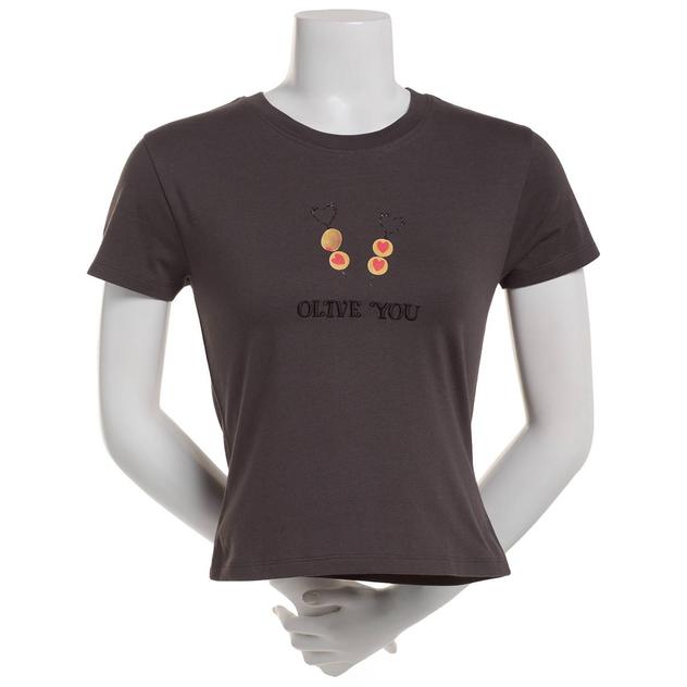 Juniors Attitude Not Included Embroidered Olive You Tee