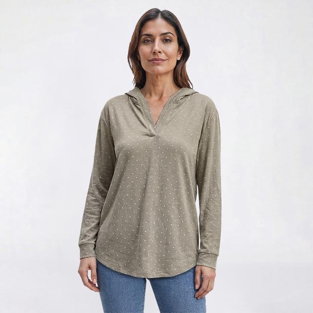 Womens Hasting & Smith Long Sleeve Dot Hooded Tee